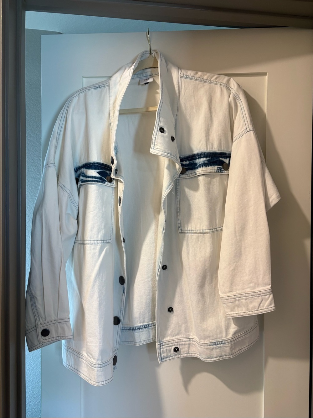 CAbi White Jacket with Navy Accent